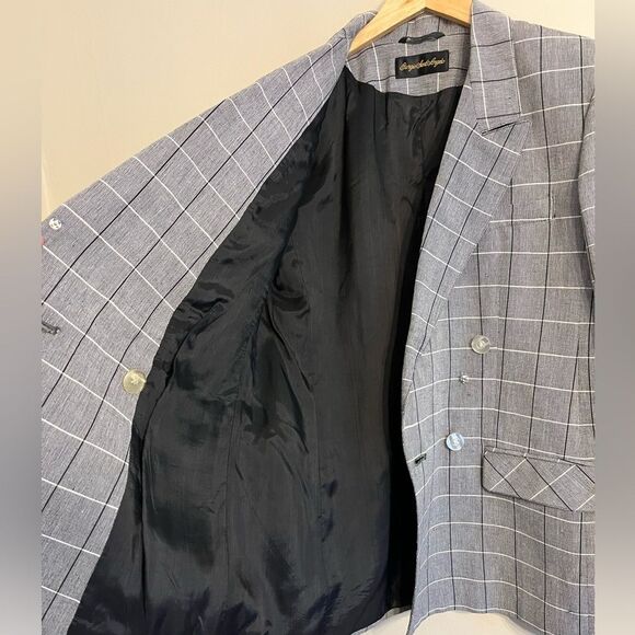 Giorgio Sant’Angelo Gray Plaid Linen Blazer 80s VTG Double Breasted 8 windowpane - Picture 6 of 10